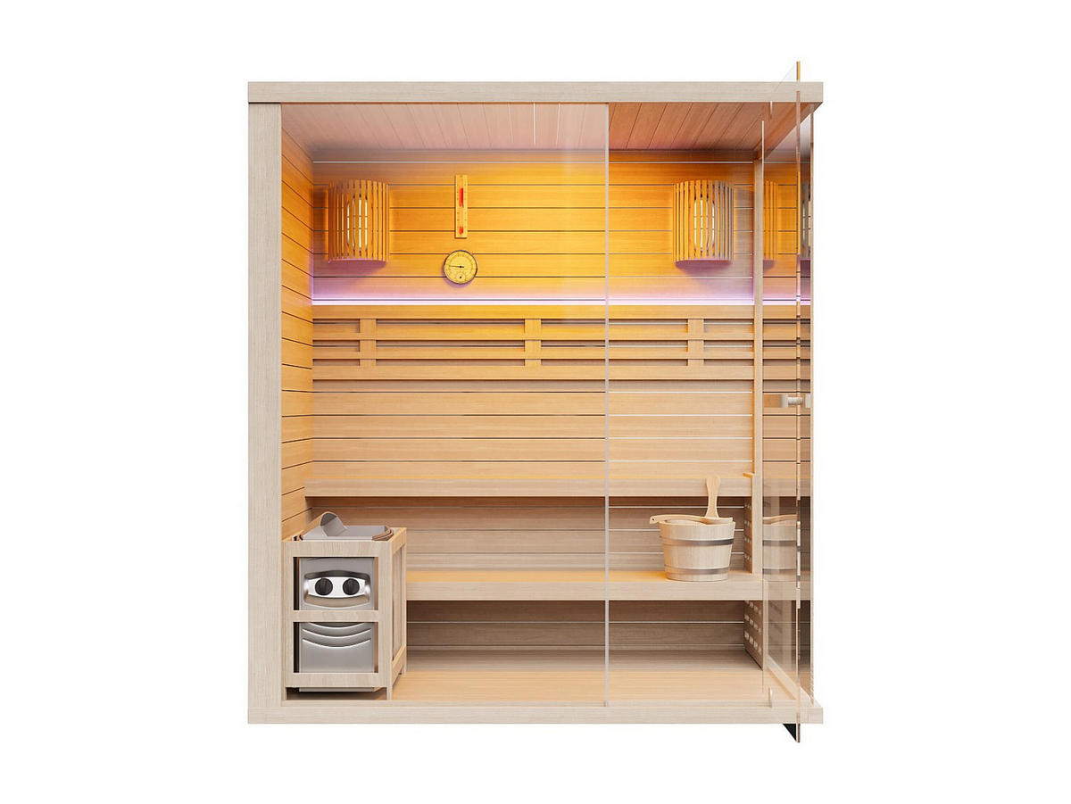 FINNISCHE Sauna - 5 Personen - Holz, Platte - Naturfarben Hell - - Naturfarben, Holz (180/200/180cm) - Vente-Unique