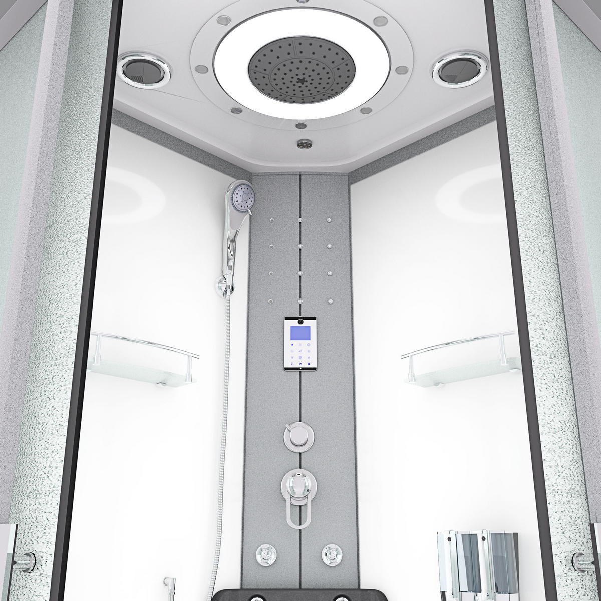 DAMPFDUSCHE Duschkabine D58-50M2-EC Weiß 90x90 - Weiß, Glas/Kunststoff (90/90/225cm) - AcquaVapore by Sandra Jentho