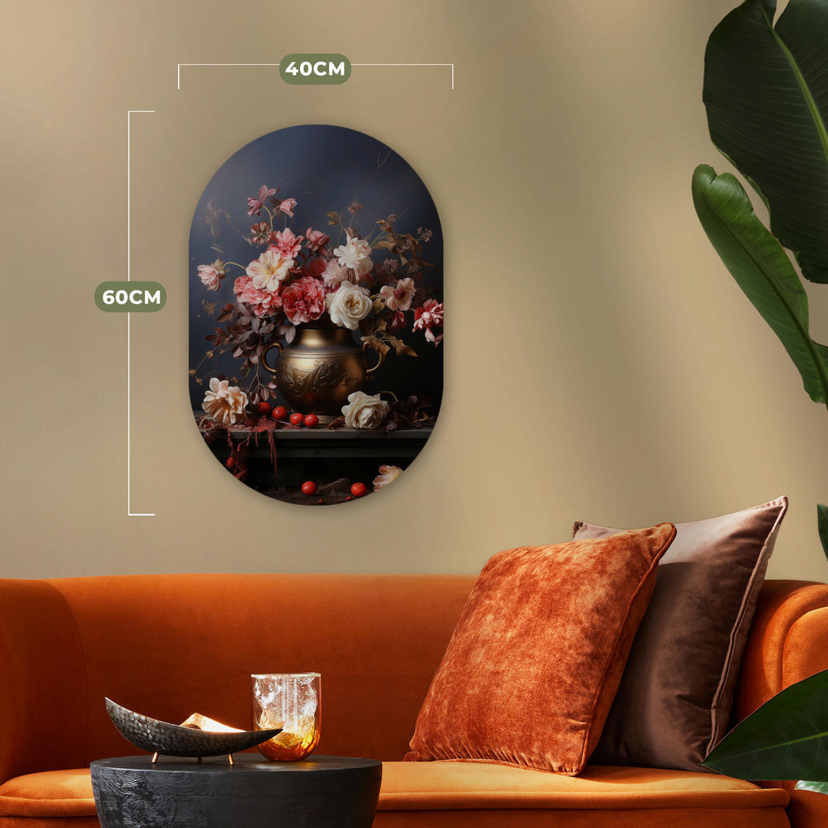 WANDBILD Stilleben - Blumen - Rosen - Blumenstrauß - Vase 40x60 cm - Dunkelbraun, Kunststoff (40/60cm) - MuchoWow