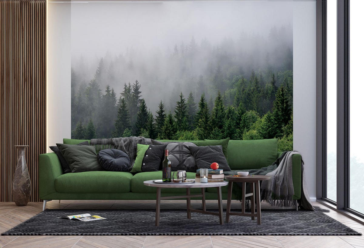 FOTOTAPETE Berglandschaft mit Bäumen 270 x 300 cm - Grün, Papier (270/300cm) - Sanders & Sanders