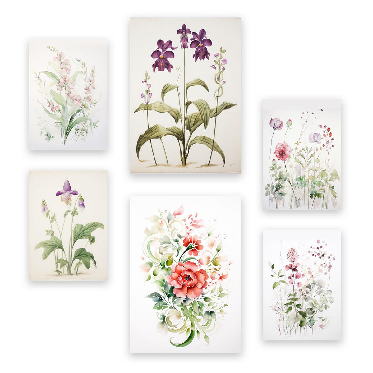 POSTER Set Mit 6 Orchideen & Nelken A3 & A4 Rahmenlos - Klar, Papier (29/3cm) - Nacnic