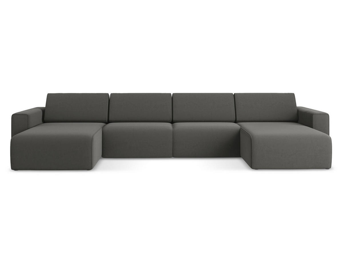 WOHNLANDSCHAFT Samt Stoff Grau - Dunkelgrau/Schwarz, Kunststoff/Textil (404/80/167cm) - Makamii