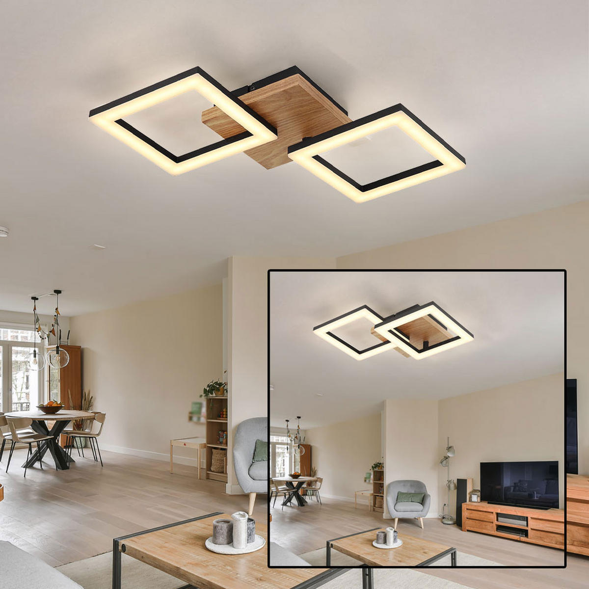 LED DECKENLEUCHTE KERRY Braun Holzoptik - Braun, Holz (46/22.5/7cm) - Globo Lighting