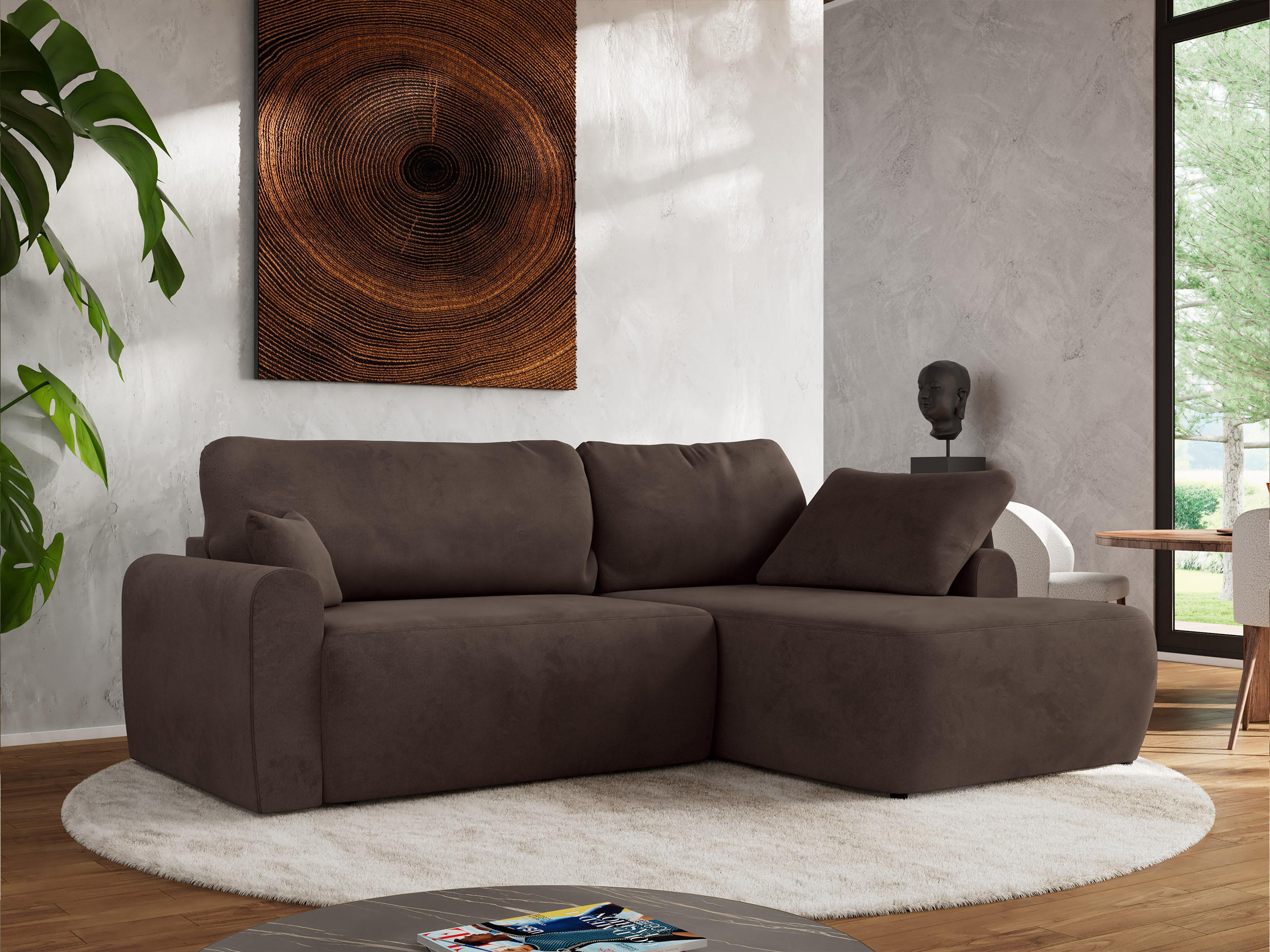 ECKSCHLAFSOFA CUBO L Braun Velvet - rechts - Schwarz/Braun, Kunststoff/Textil (187/273cm) - MKS