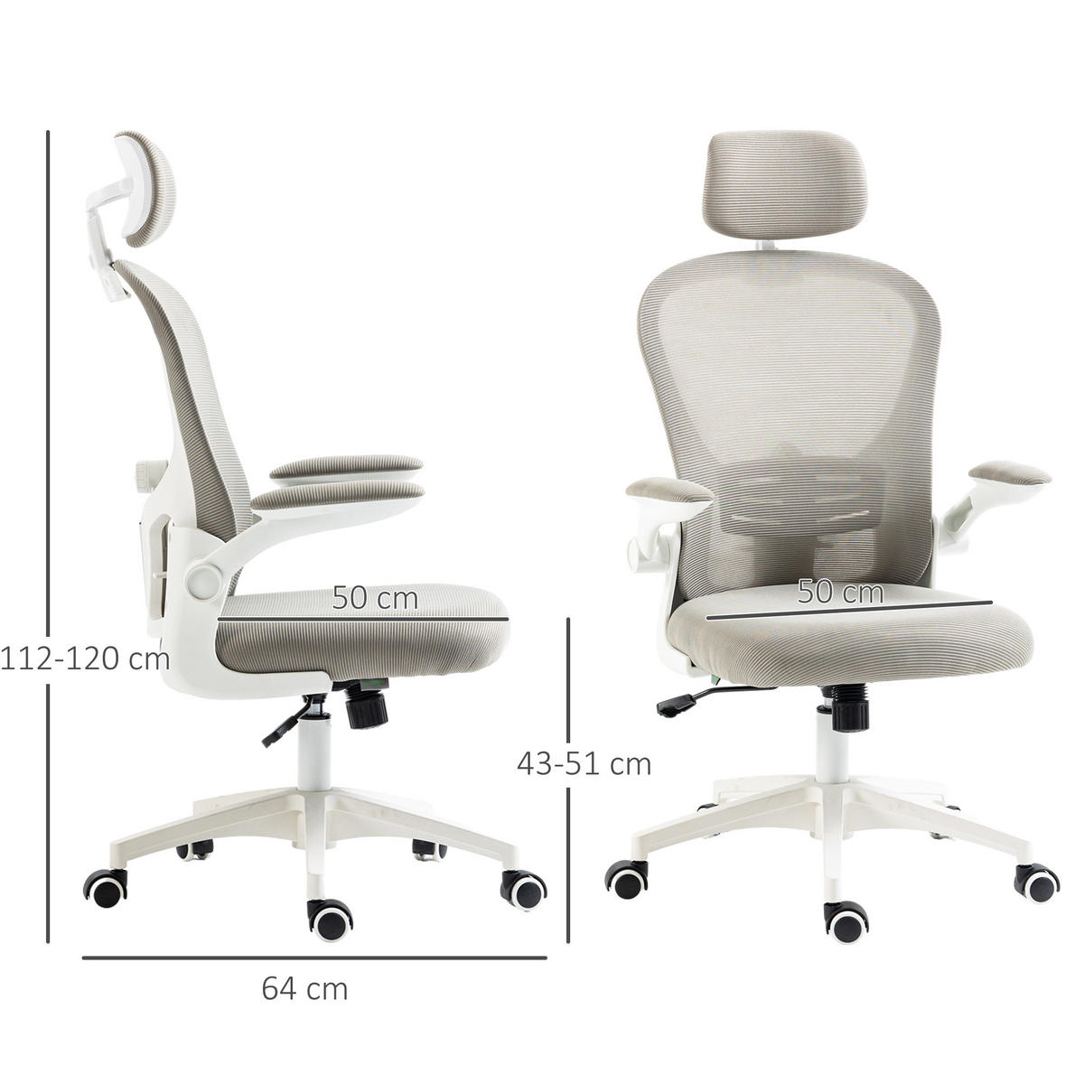 BÜROSTUHL, Grau, Polyester, Kunststoff - Grau, Kunststoff (64/120/62cm) - Vinsetto