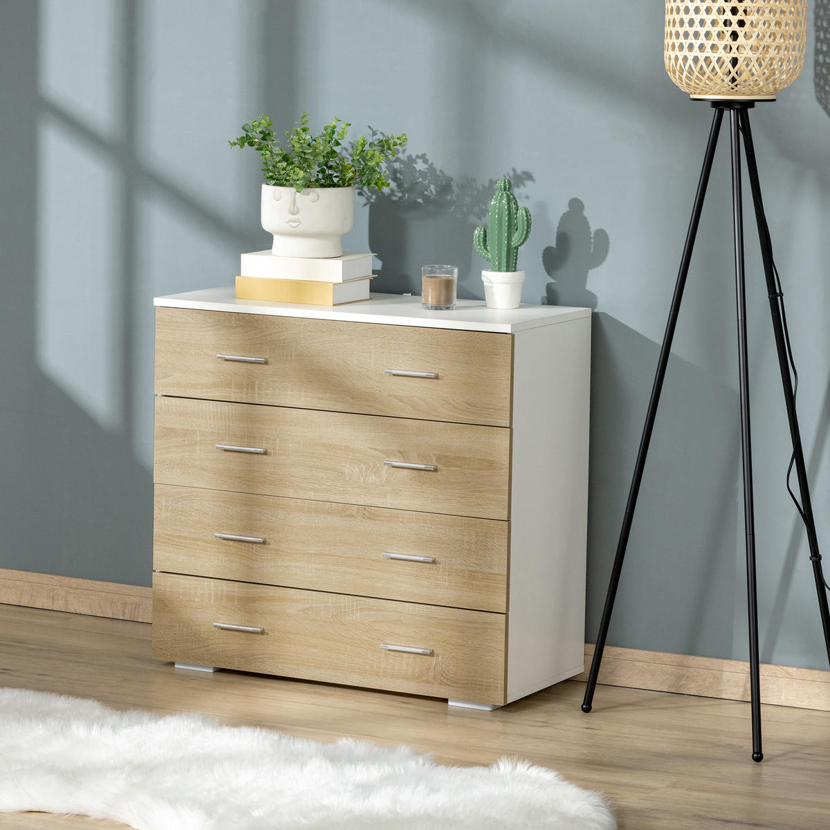 KOMOODE DE-12780 4 Schubladen, zeitgenössisch Eiche hell - Eichefarben, Holzwerkstoff (76/72/35cm) - ComfortXL