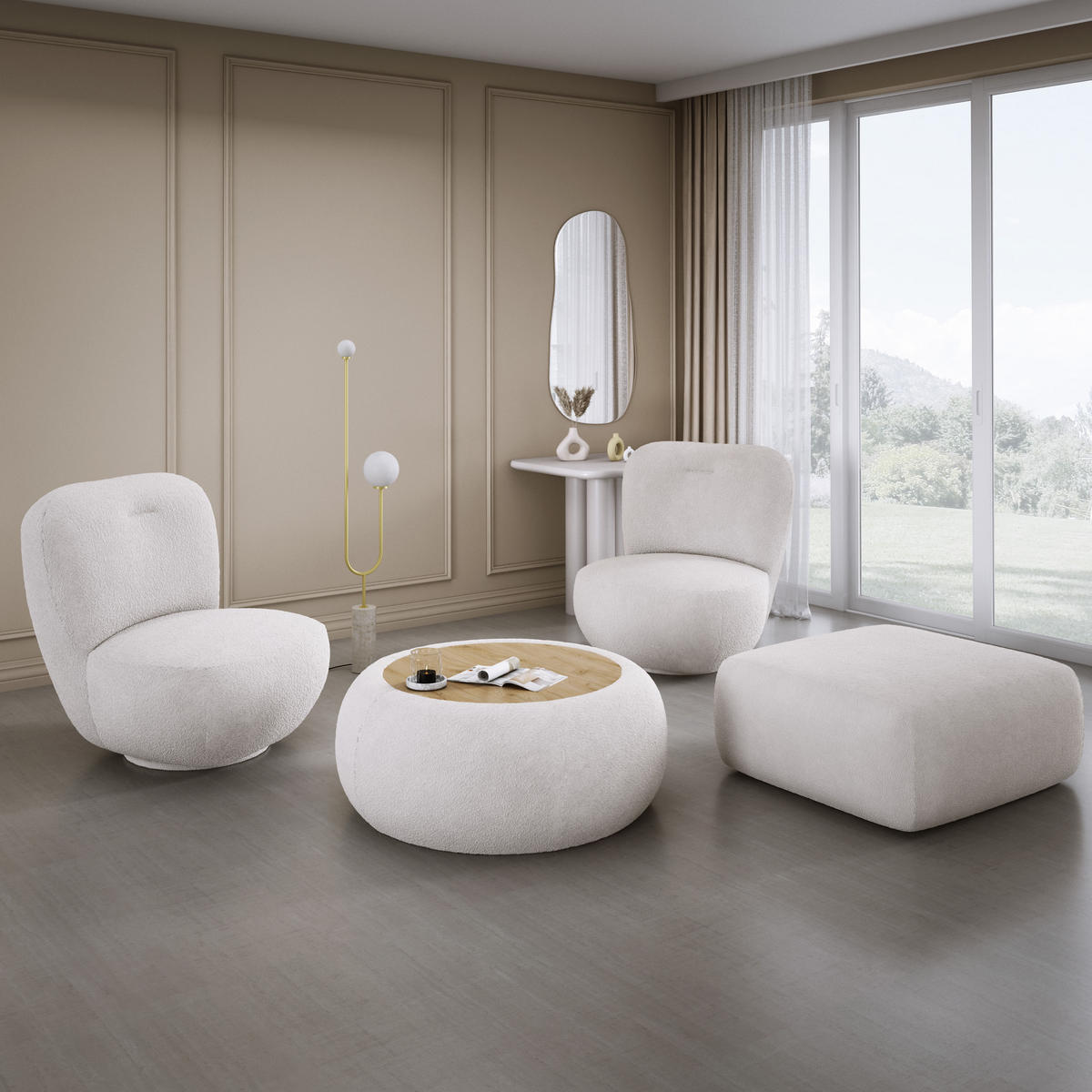 DREHSESSEL LUIS, Freistehend, Sitz drehbar 360°, 39x82x56 cm, BEIGE - Beige, Holz/Textil (82/72/66cm) - DomoHome