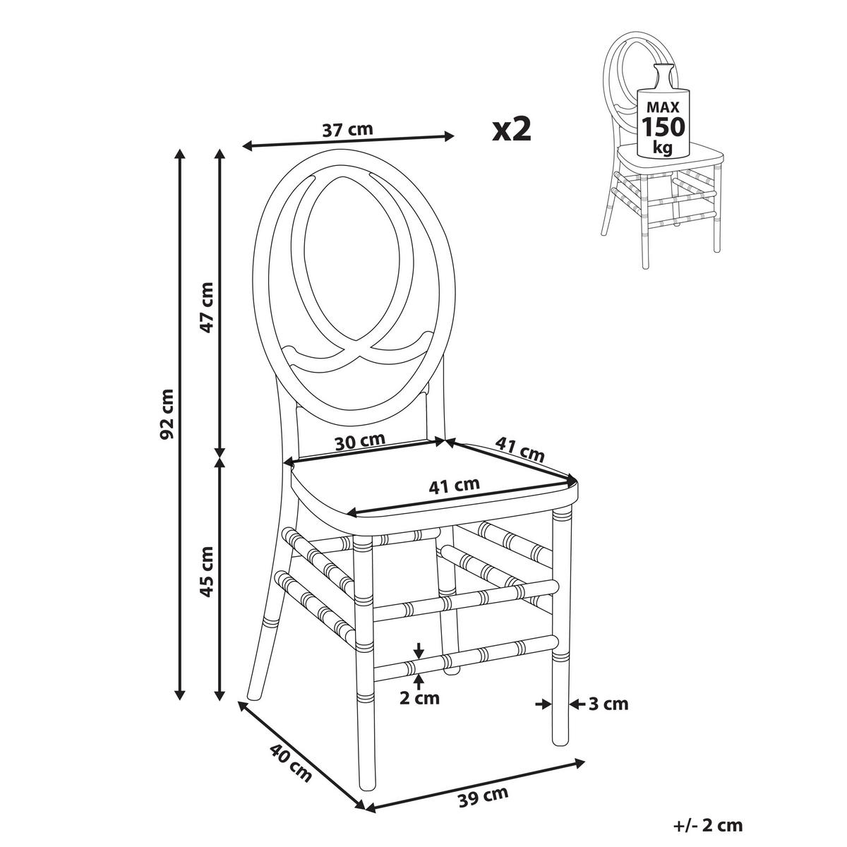 BANKETTSTUHL 2er-Set Transparent Midway - Transparent, Kunststoff (41/92/41cm) - Beliani