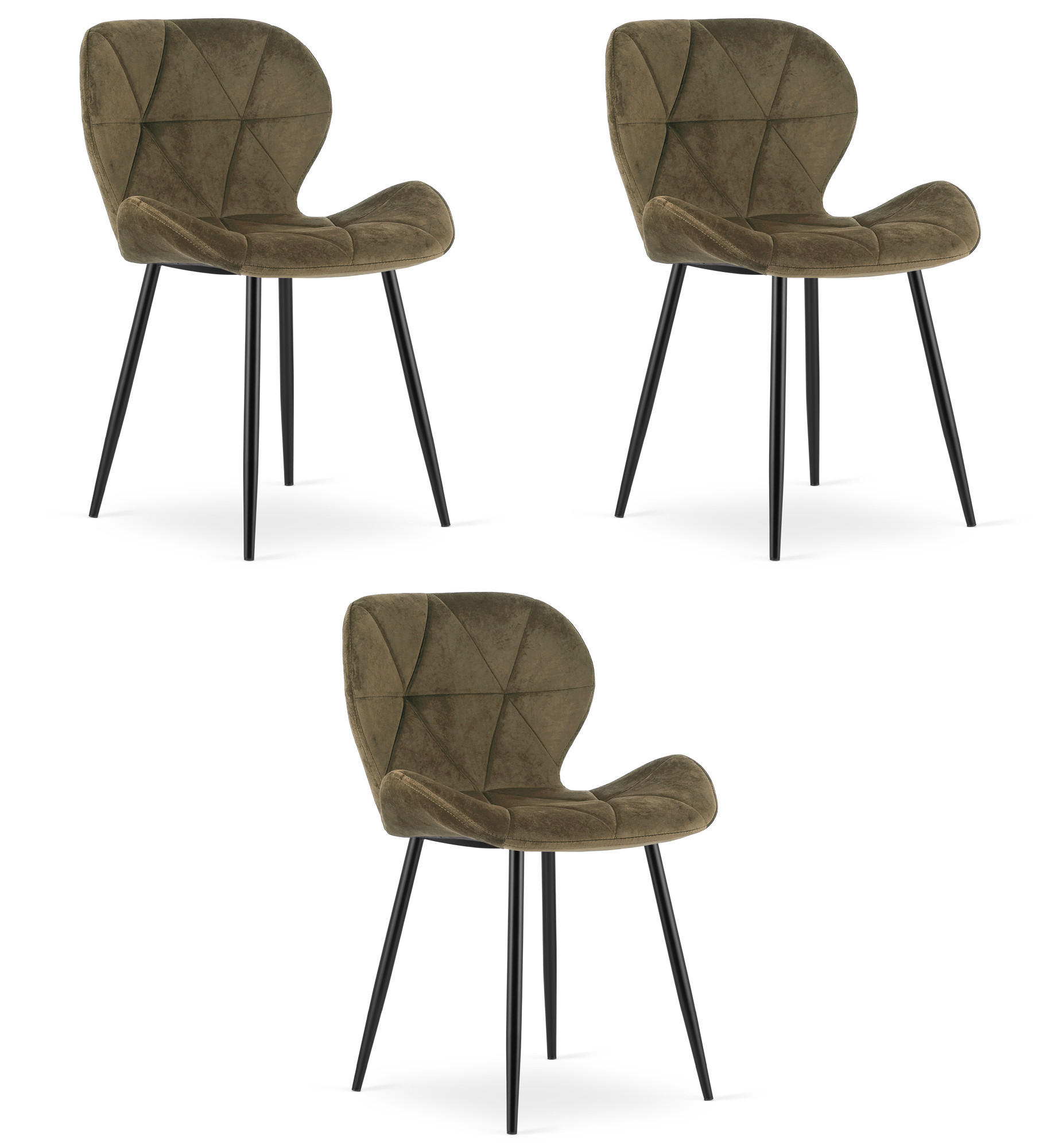 STUHL Braun 46x53 cm MANGO Samt Beine Schwarz 3 Stück - Schwarz, Kunststoff (46/52/53cm)