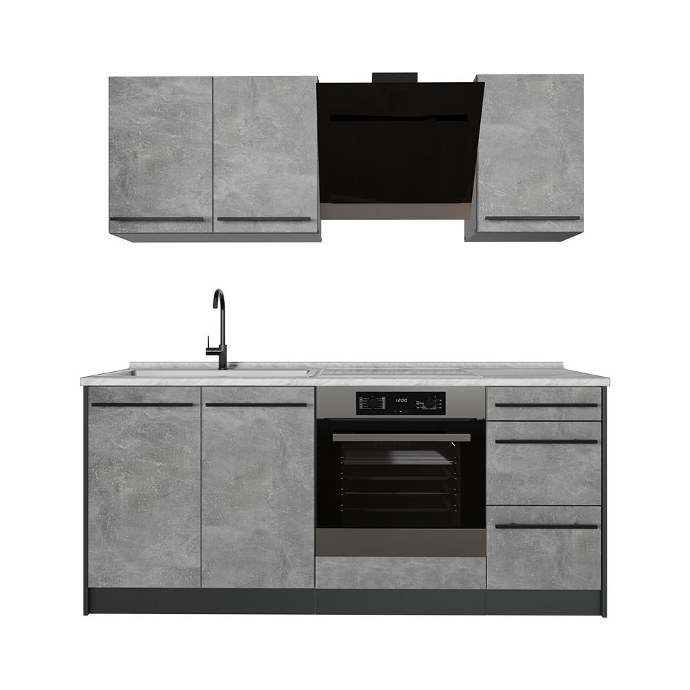 JEDNOTKOVÁ KUCHYNĚ R-Line, Beton/Antracit, 180 cm pracovná doska Mramor - šedá/antracitová, kompozitní dřevo (180/206.8/60cm) - Vicco