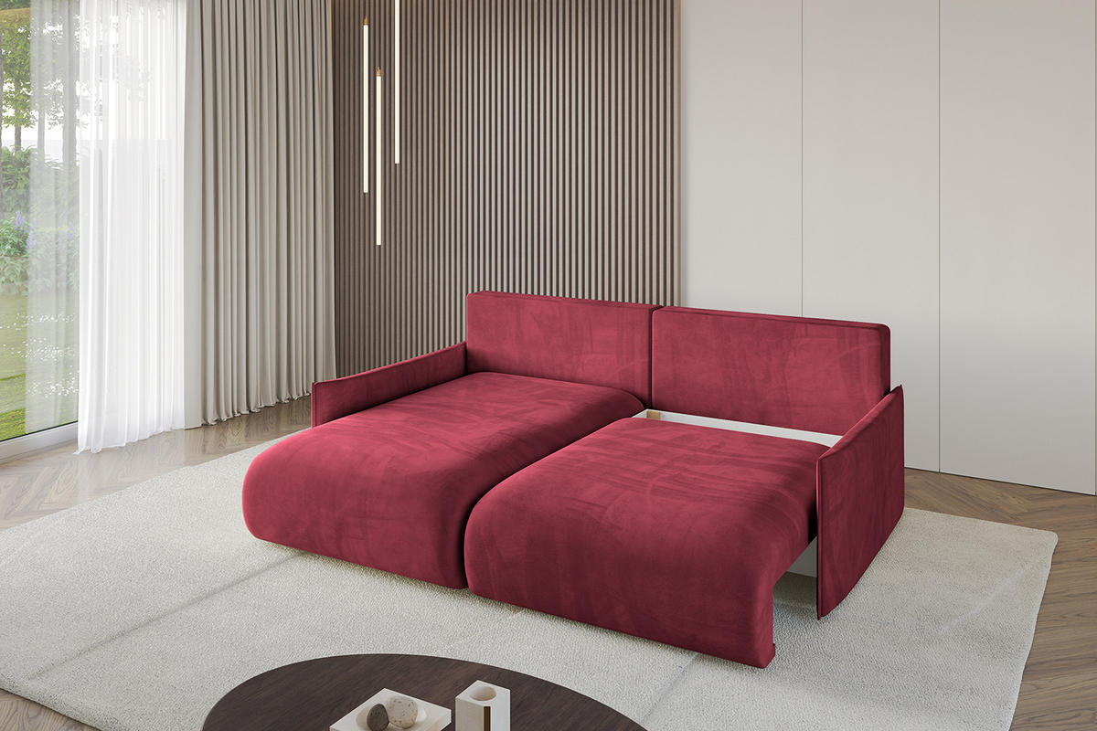 ECKSOFA mit Schlaffunktion und Bettkasten ONESK-L -v1 208x165x40 Bordeauxrot Velours - Bordeaux, Holzwerkstoff/Kunststoff (208/165cm) - ALTDECOR