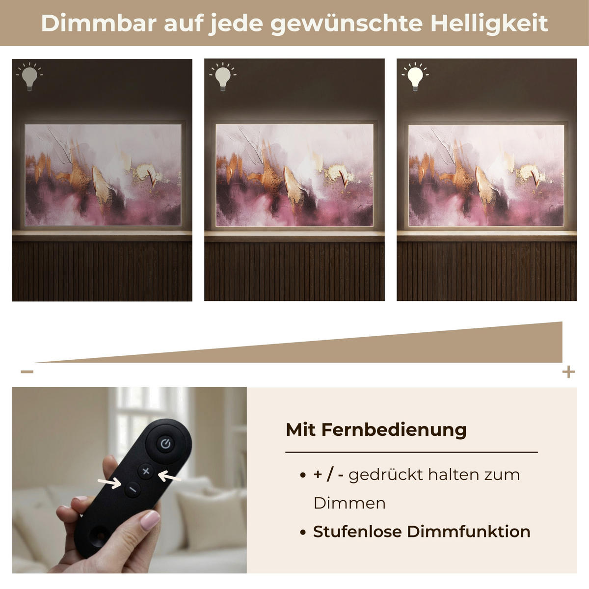 NÁSTĚNNÁ LAMPA S AKUMULÁTOREM Fialová - abstraktní - barva - zlatá 60x40 cm - světle fialová, kompozitní dřevo (60/40/8cm) - OnlyWow
