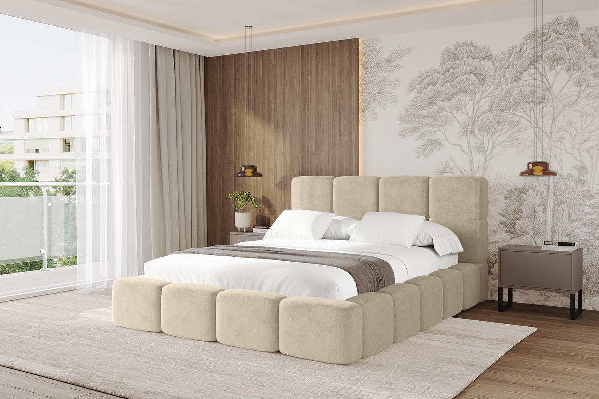 POLSTERBETT mit Bettkasten und Lattenrost mit Kopfteil, Boxbett ohne Matratze, mit Stauraum - NATA 160x200 Creme - Creme, Holzwerkstoff/Textil (160/200cm) - ALTDECOR