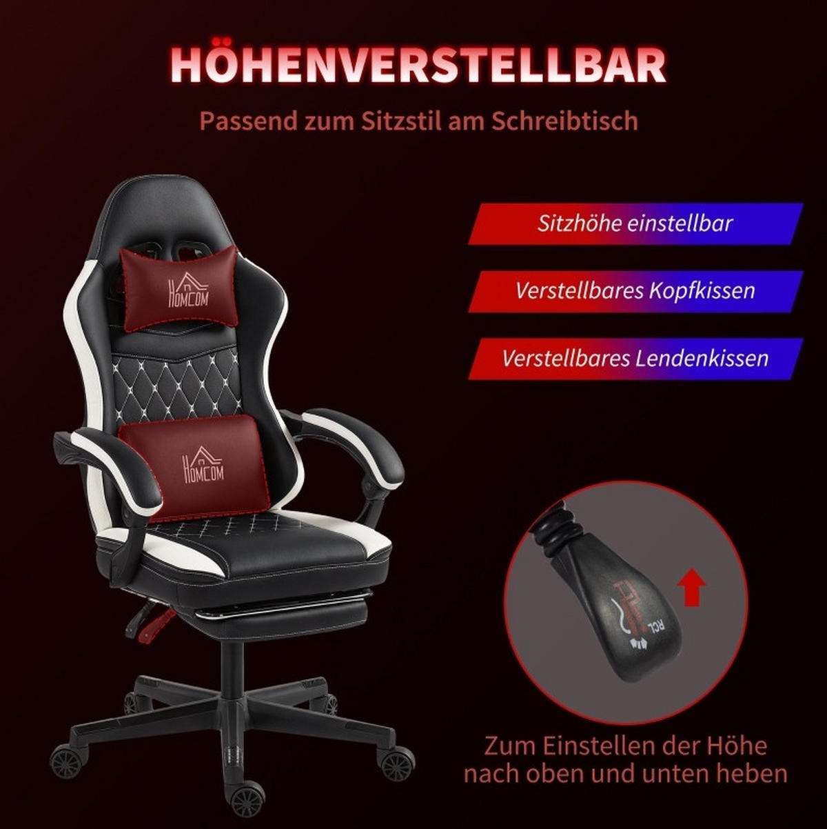 CHEFSESSEL 64/118-128/65 cm Schwarz aus Polyester mit Fußstütze - Schwarz, Kunststoff (64/128/65cm) - OKMYHOME
