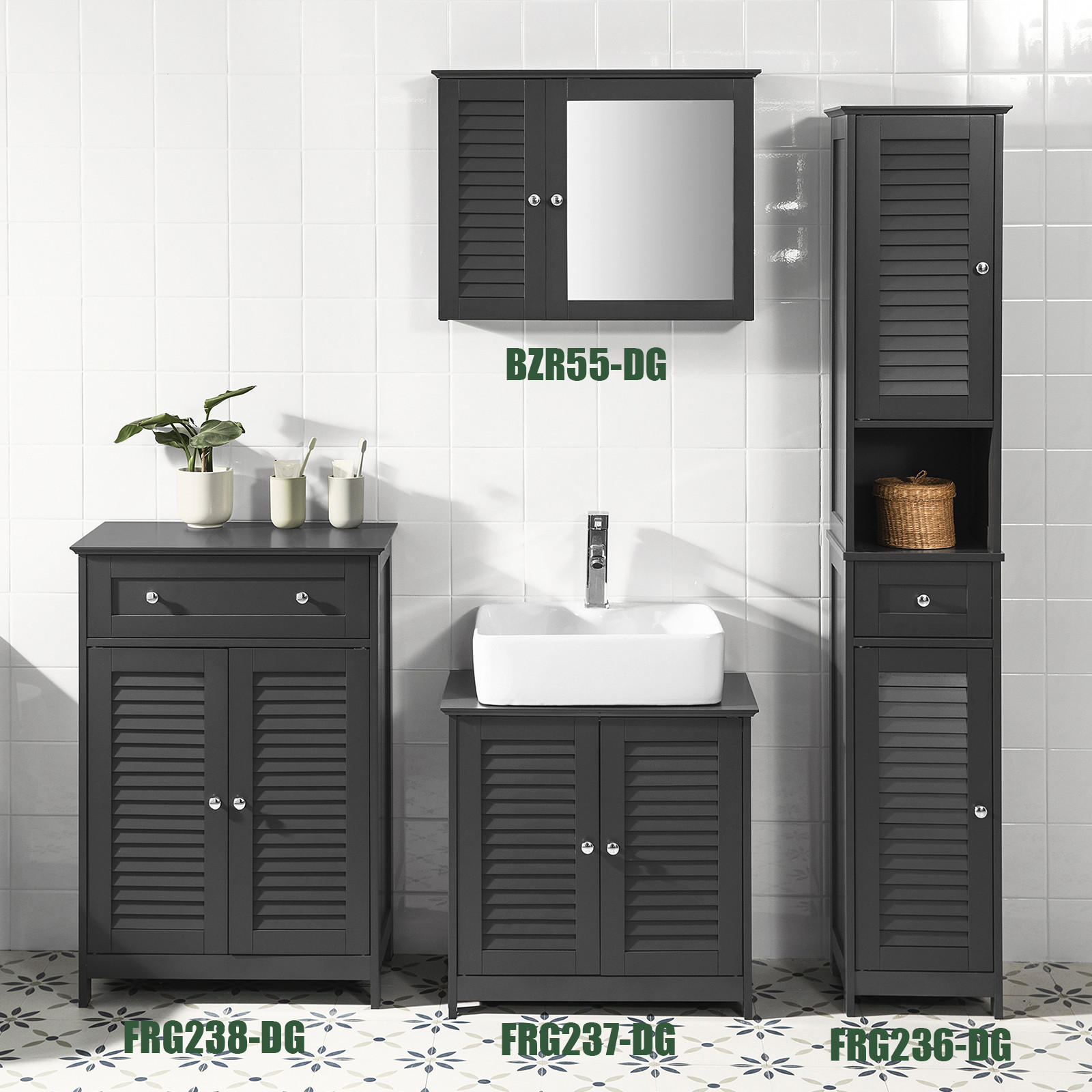 BADEZIMMERSCHRANK Grau - Grau, Holzwerkstoff (60/87/35cm) - SoBuy