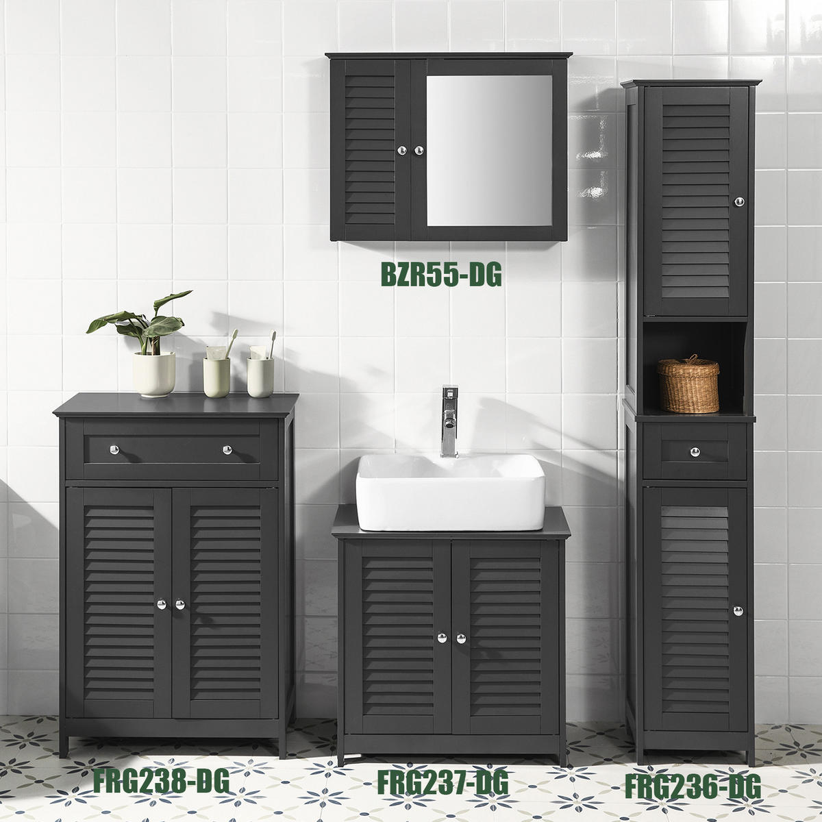 BADEZIMMERSCHRANK Grau - Grau, Holzwerkstoff (60/87/35cm) - SoBuy
