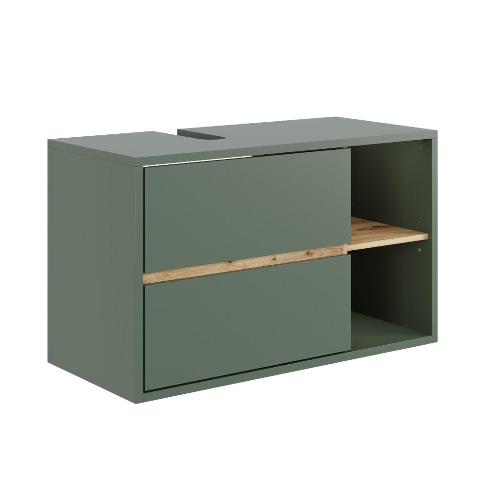 WASCHBECKENUNTERSCHRANK Viola Grün/Artisan 100 x 60 cm mit 2 Schubladen - Eiche Artisan/Grün, Holzwerkstoff (100/60/45.5cm) - Vicco