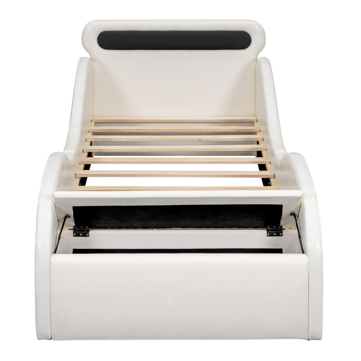 POLSTERBETT 90x200cm Weiß PU Autobett leuchtende Räder Stauraum - Weiß, Holz - FLIEKS