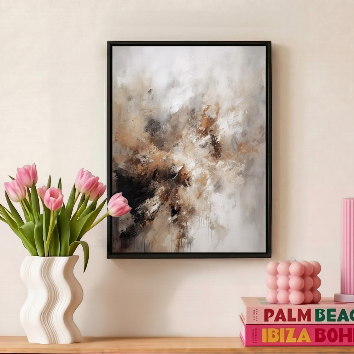 LEINWAND Bilder mit Rahmen - Farbe - Abstrakt - Beige - Kunst - 30x40 - Greige, Textil (30/40cm) - MuchoWow