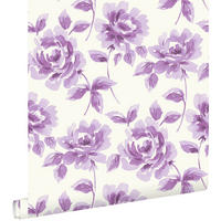 TAPETE Aquarell gemalte Rosen 53 cm x 10.05 m - Lila, Papier (53/1000cm) - ESTAhome