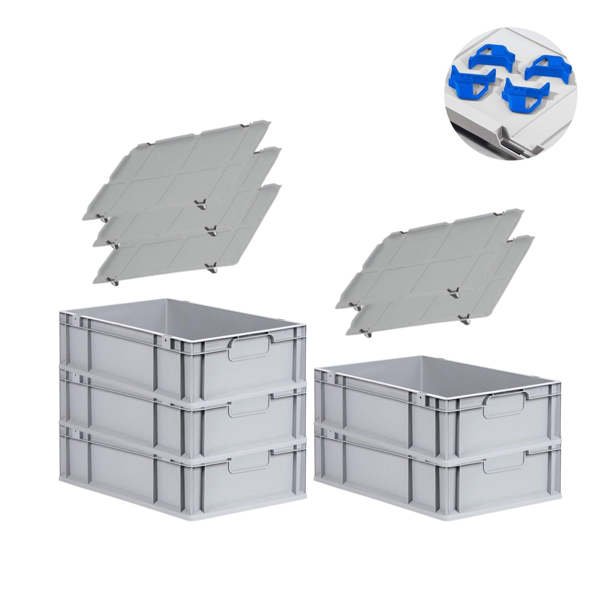 EUROBOX 5x Nextgen Economy Mit Auflagedeckel Grau/Blau Griffe Geschlossen 34 Liter - Blau, Kunststoff (40/17/60cm) - PROREGAL