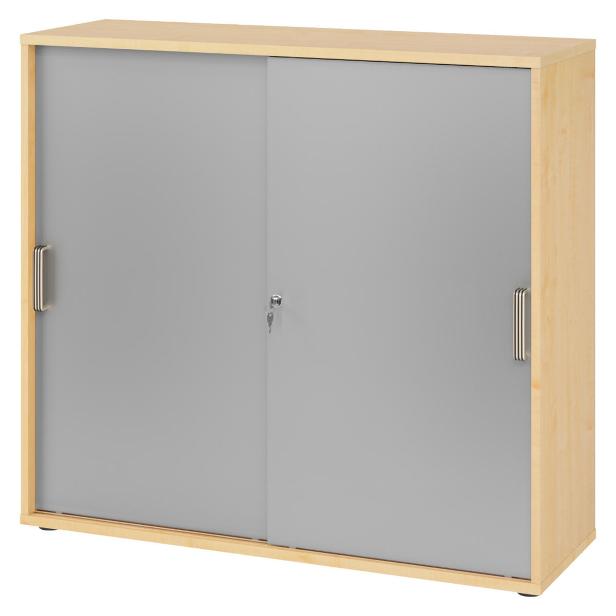 SCHIEBETÜRENSCHRANK - 3 Ordnerhöhen 40/120/110 cm in Ahornfarben/Silberfarben Streifengriff (Kunststoff) - Silberfarben/Ahornfarben, Holzwerkstoff (120/110/40cm) - bümö