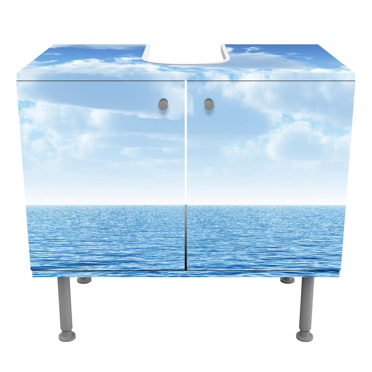 WASCHBECKENUNTERSCHRANK Shining Ocean 60/55/35 cm - Blau, Holzwerkstoff (60/55/35cm) - Bilderwelten