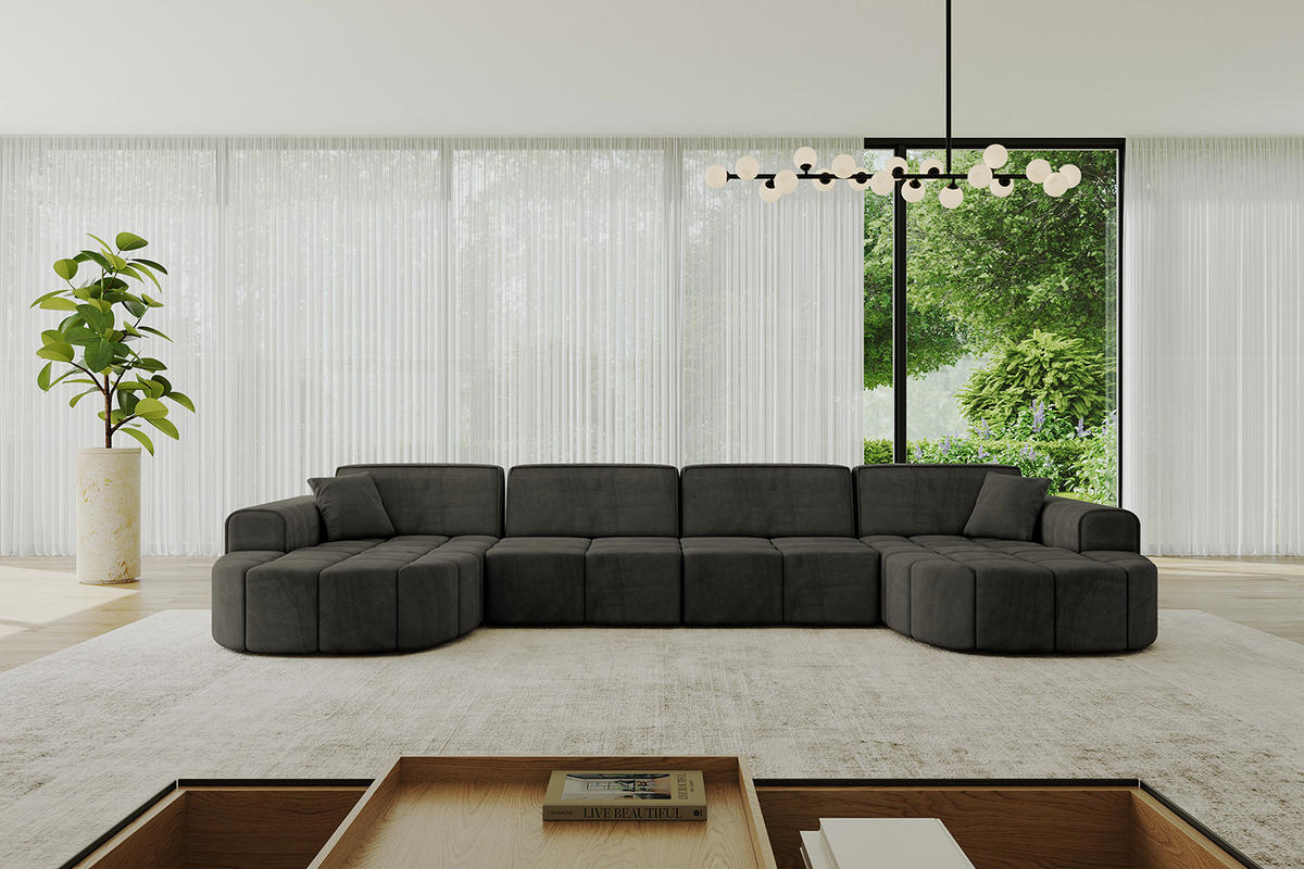 WOHNLANDSCHAFT LIVO-U2 - 400x173x79,5 cm Schwarz - Schwarz, Holzwerkstoff/Textil (400/79/173cm) - ALTDECOR