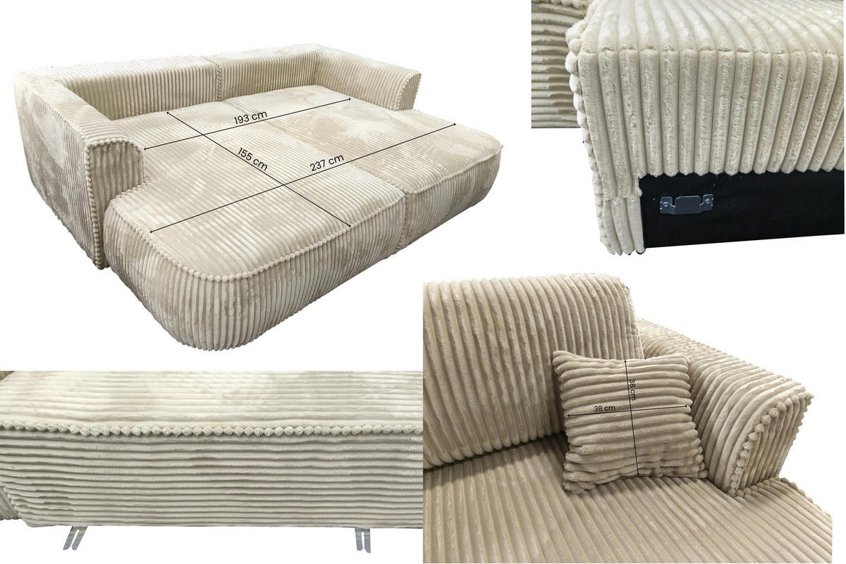 BIGSOFA COZI, Gelb mit dunkelblauem Keder, Matt Velvet - Gelb, Kunststoff/Textil (240/87/180cm) - KS Home Concept