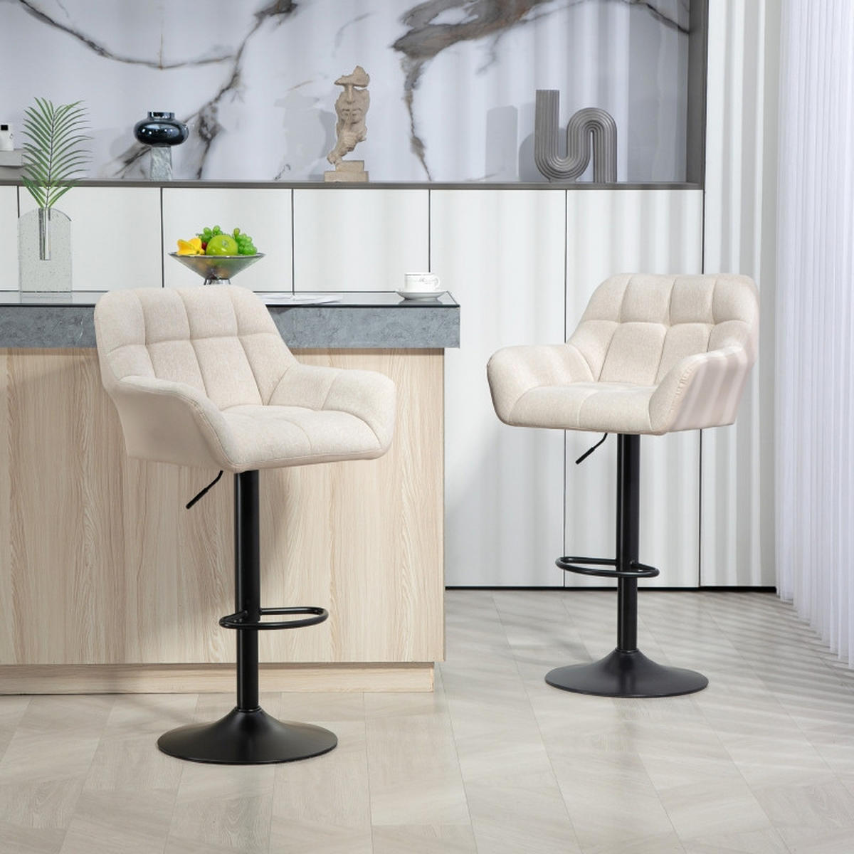 BARHOCKER DE-35970 2er Set höhenverstellbar drehbar Creme - Creme, Metall (52.5/114/57.5cm) - ComfortXL