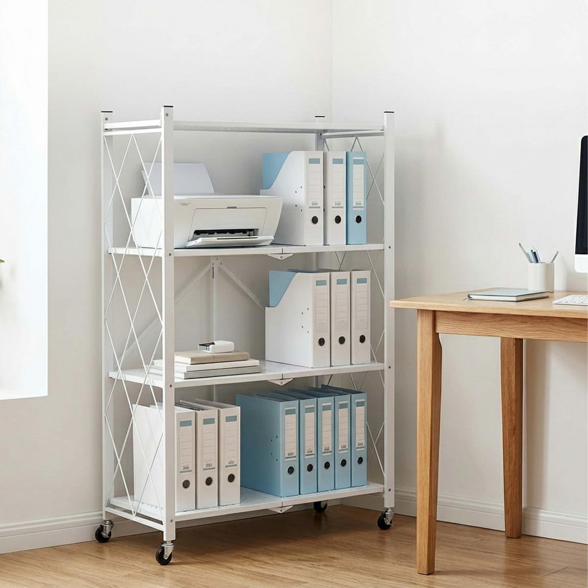 REGÁL Biely skladací 4 police - biela, kov/plast (71/125/34cm) - Relaxdays