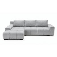 ECKSOFA Ovia mit Bettkasten und Schlaffunktion, Bouclé-Stoff in L-Form - Hellgrau, Textil (270/185cm)