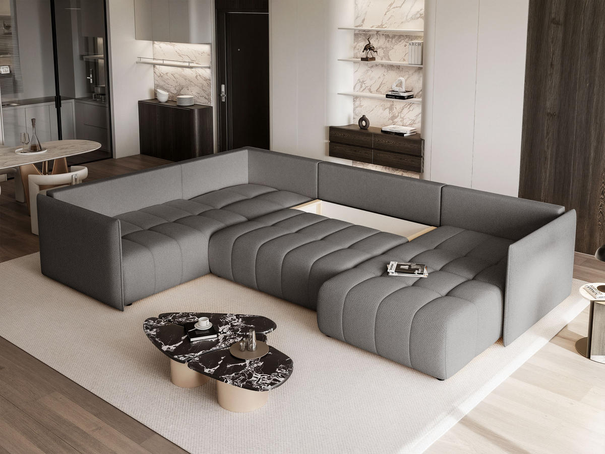 WOHNLANDSCHAFT LORISSE mit Schlaffunktion und Bettkasten Dunkelgrau - Dunkelgrau, Holzwerkstoff/Kunststoff (300/85/200cm) - Idohome