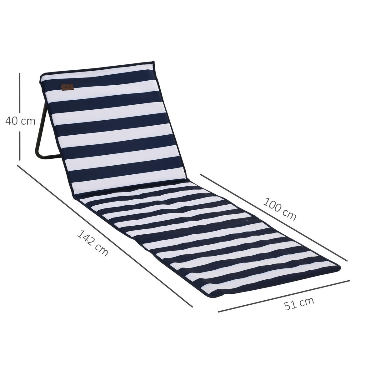 STRANDLIEGE, klappbar, verstellbare Rücklehne, Tragegurt, weiche Polsterung, Stahlrahmen, blau+weiß, 142x51x40cm - Blau, Metall (142/40/51cm)