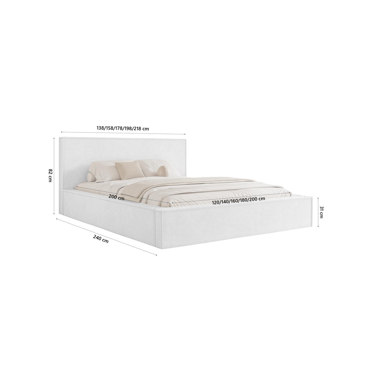 POLSTERBETT MENDOCINO LIGHT 180x200 cm, Weiß - Weiß, Textil - Fedve