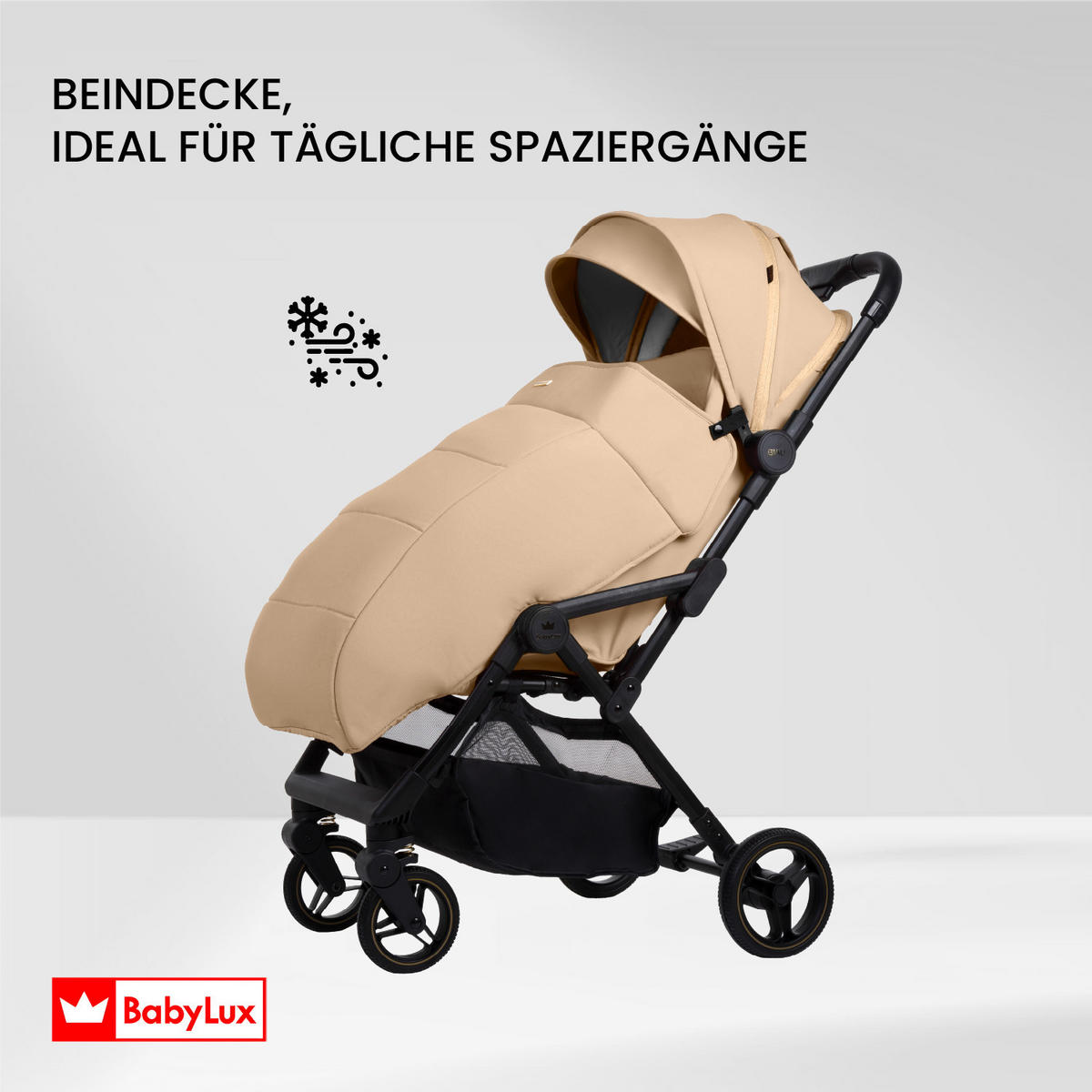 BUGGY Giau, Klein und Leicht, Teleskopische Führung, Kompakt Faltbar, Wickeltasche, Reisetasche - Schwarz/Braun, Textil/Metall (58/98cm) - BabyLux