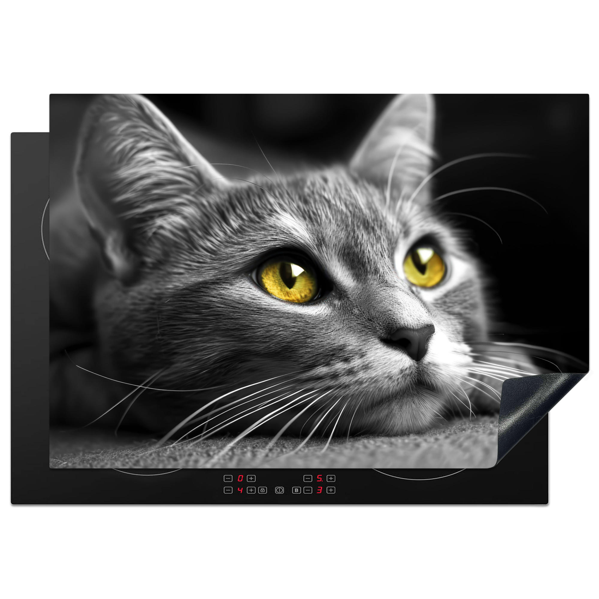 HERDABDECKPLATTE Katze - Grau - Tiere - Katze 75x52 cm - Grau, Kunststoff (75/0.2/52cm) - MuchoWow