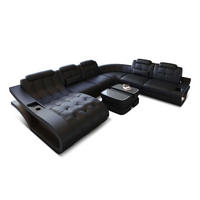 WOHNLANDSCHAFT Elegante Schwarz Büffelleder - Schwarz, Leder (379/91/283cm)