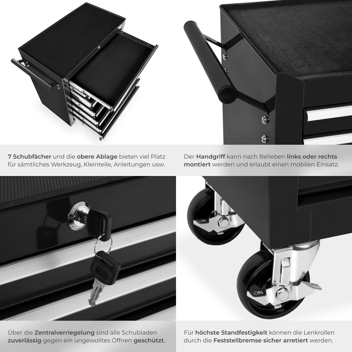 WERKZEUGWAGEN ,Rollen Ø 100 mm,schwarz - Schwarz, Metall (33/79/69cm) - tectake