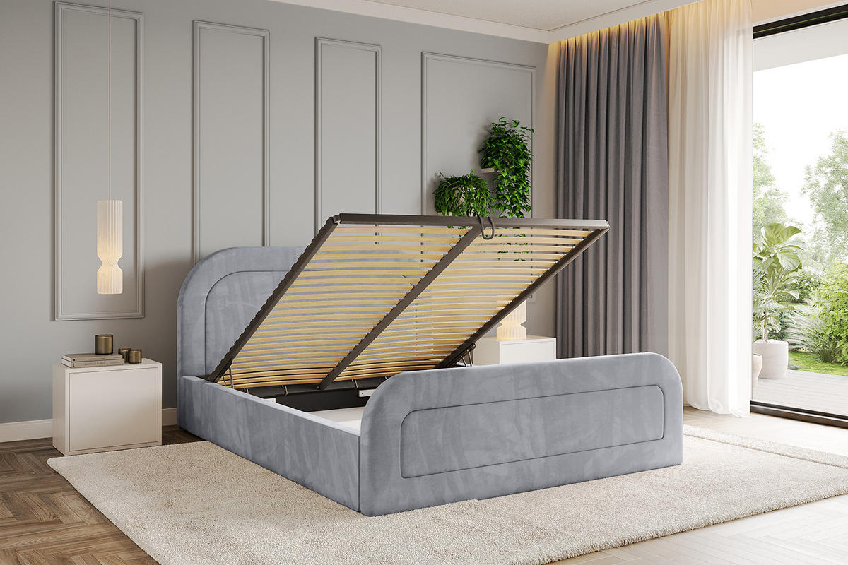 POLSTERBETT mit Bettkasten, Fußteil und Lattenrost, Boxbett mit Matratze H3/H4 - LERAY-Z 180x200 Hellgrau - Hellgrau, Holzwerkstoff/Textil (180/200cm) - ALTDECOR