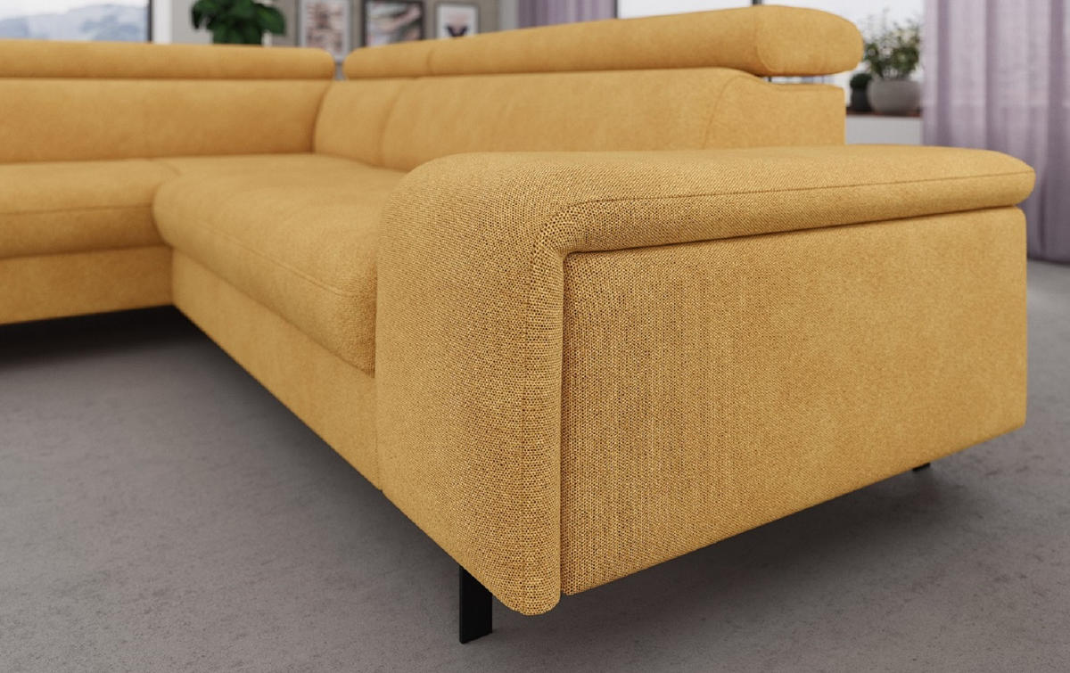 ECKSOFA mit Schlaffunktion und Bettkasten - Gelb/Schwarz, Kunststoff/Textil (262/215cm) - Cotta