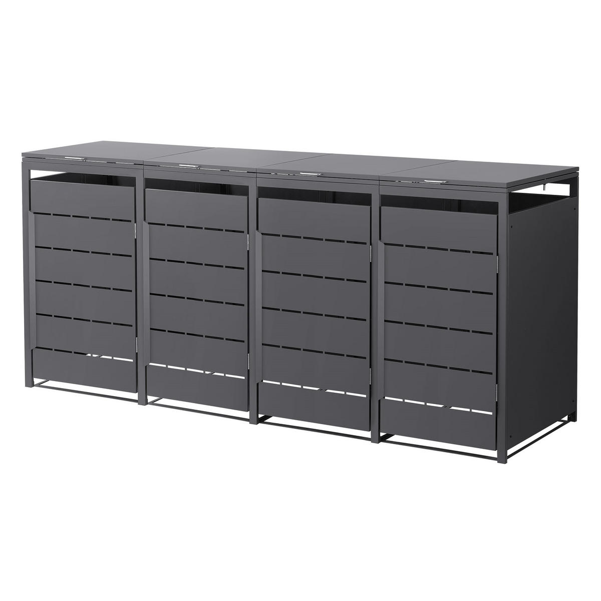 MÜLLTONNENBOX 4er 240L 260x80x120 cm Anthrazit aus Stahl wetterfest - Anthrazit, Metall (80/120/260cm) - ML-DESIGN