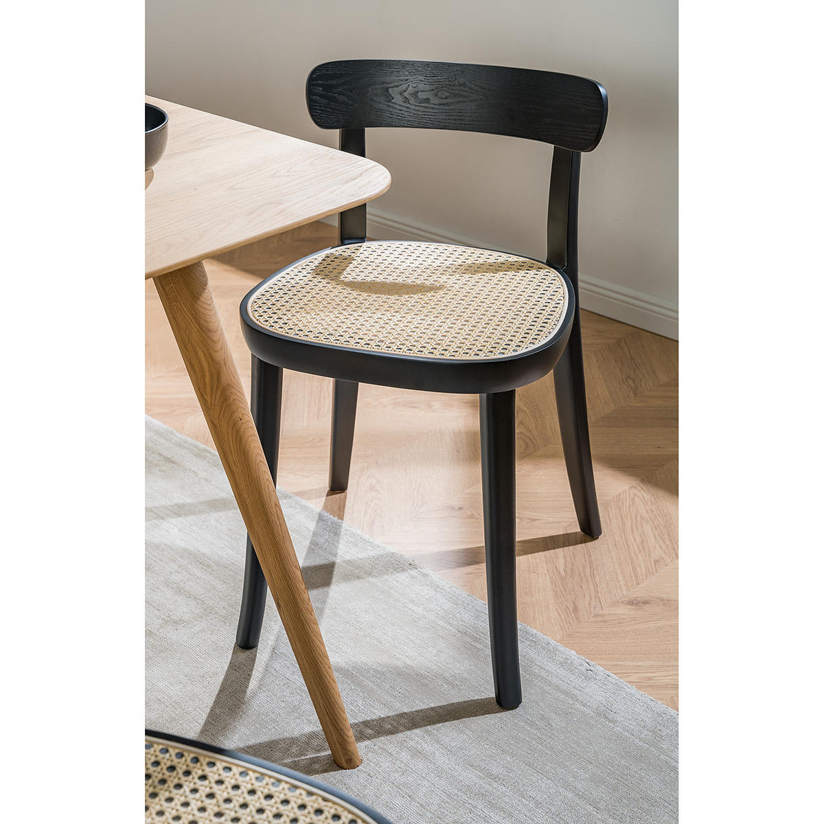 ESSZIMMERSTUHL - Polywood & Rattan / Buche massiv, 2er-Set - Schwarz, Holzwerkstoff (46/75/45cm) - home24