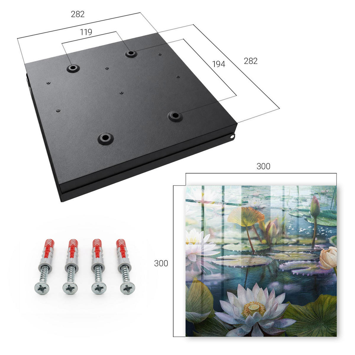 SCHLÜSSELBOX Schwarz 30x30 cm- Türöffnung nach rechts - Wasserblumen - Grün, Metall (30/30/5cm) - TULUP