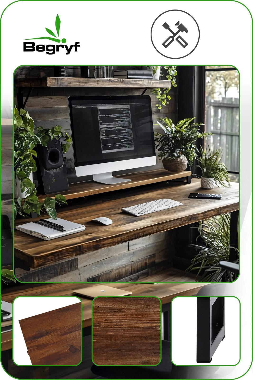 SCHREIBTISCHAUFSATZ Holzoptik Metall Dunkelbraun Schwarz Monitorablage 90x20x10 cm - Dunkelbraun/Schwarz, Holzwerkstoff/Metall (20/90/10cm) - Begryf