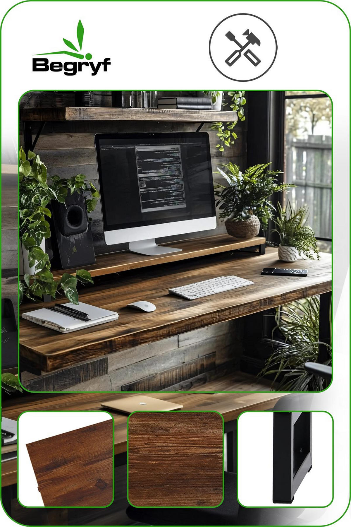 SCHREIBTISCHAUFSATZ Holzoptik Metall Dunkelbraun Schwarz Monitorablage 90x20x10 cm - Dunkelbraun/Schwarz, Holzwerkstoff/Metall (20/90/10cm) - Begryf