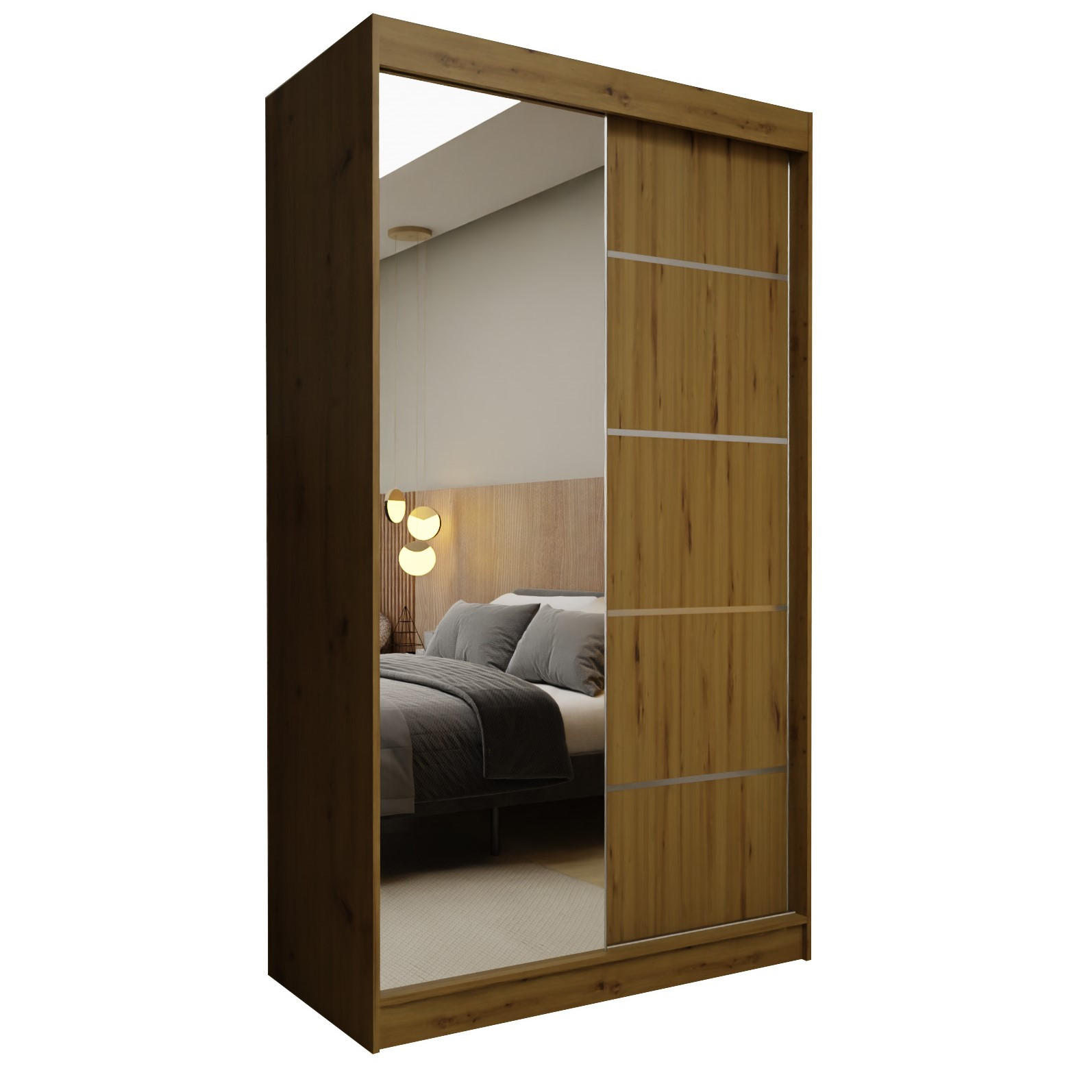 SCHWEBETÜRENSCHRANK MIRELLA 120/216/61 cm 2-türig mit Spiegel Eiche Artisan - Eiche Artisan, Holzwerkstoff (120/216/61cm) - MASSENO