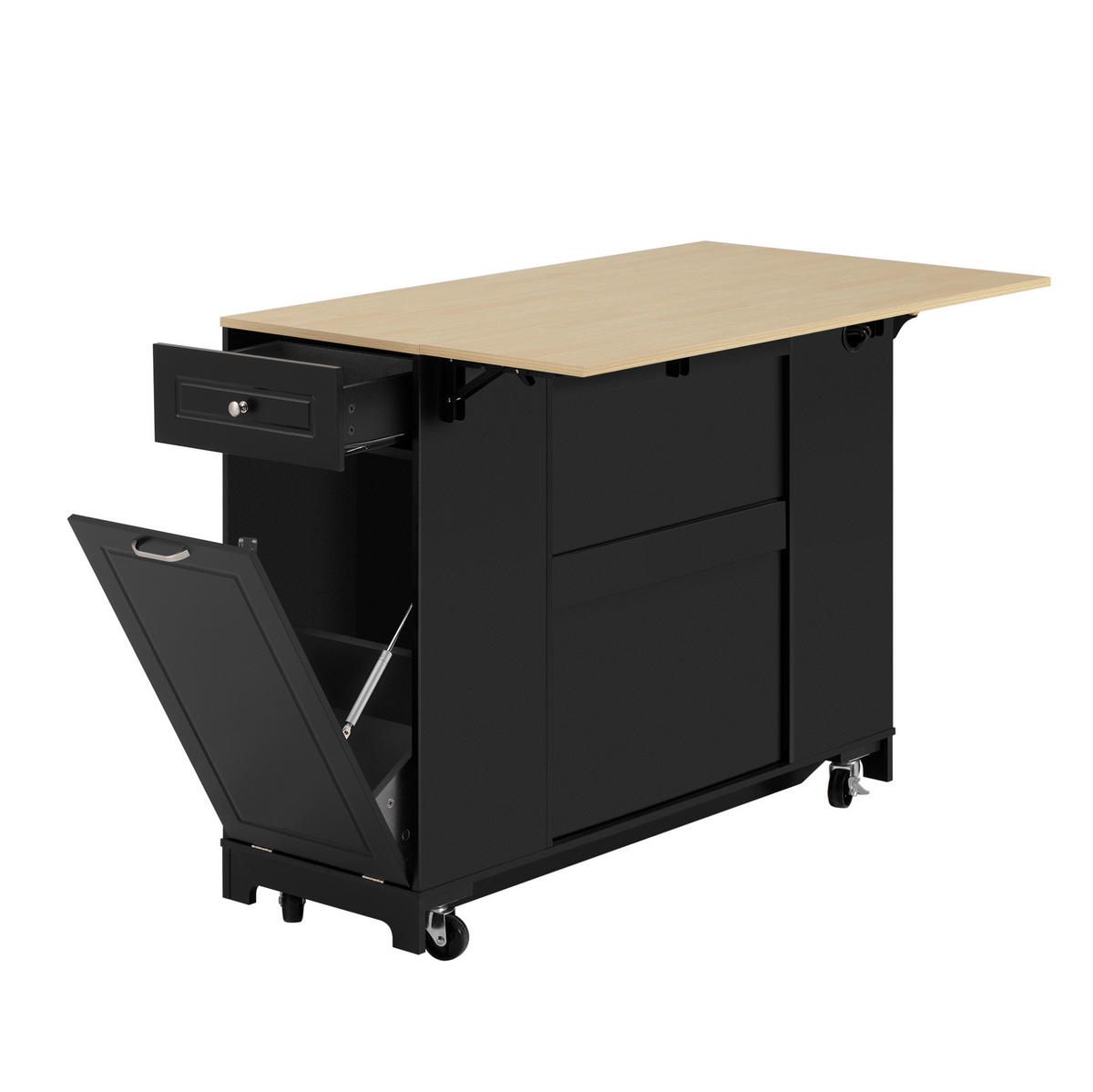 KÜCHENINSEL mit ausziehbarer Arbeitsplatte, Rollen, Black/Natural - Schwarz, Holz (40/93.3/131.8cm) - Beauniv