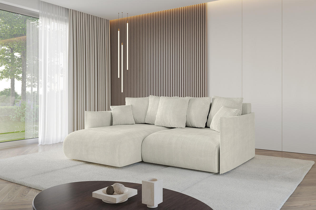 ECKSOFA mit Schlaffunktion und Bettkasten ONESK-L 208x165x40 Hellgrau Cord - Hellgrau, Holzwerkstoff/Kunststoff (208/165cm) - ALTDECOR