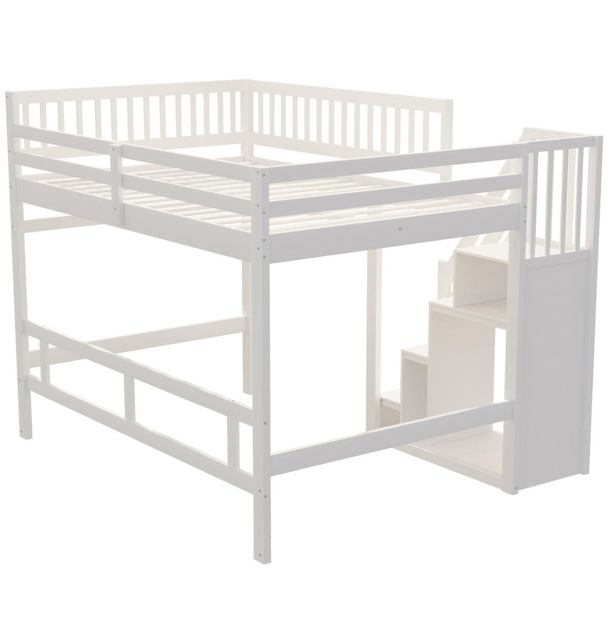 HOCHBETT 140/200 cm weiß aus Holz mit Stauraumtreppe - Weiß, Holzwerkstoff (140/200cm) - OKWISH